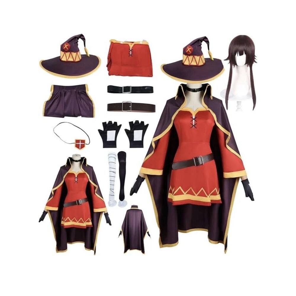Megumin Cosplay Costume Jacket Dress w Wig Full Halloween Set Anime Witch Medium